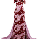 Rayane Bacha Adria Gown in crimson blush fabric, featuring elegant design and flowing silhouette.