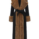 Nana Jacqueline Adriana faux fur coat in black and brown, stylish long coat with plush texture and warm, luxurious appearance.