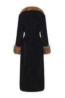Back view of Nana Jacqueline Adriana faux fur coat in black and brown, featuring plush texture and stylish design.