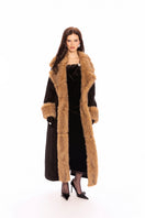 Nana Jacqueline Adriana faux fur coat in black and brown, stylish winter coat with plush texture and color block design.