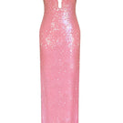 Elegant pink Rosella gown by Gigii's, flowing fabric with delicate detailing, perfect for formal occasions.