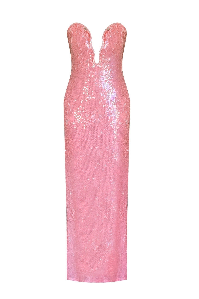 SEQUIN LONG DRESS IN PINK | CULT MIA | HACCHIC COUTURE SEQUIN LONG DRESS IN PINK | CULT MIA | HACCHIC COUTURE