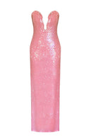 Elegant pink Rosella gown by Gigii's, flowing fabric with delicate detailing, perfect for formal occasions.