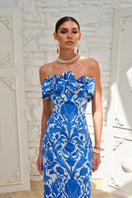 Nana Gotti Aegea Midi Dress in flowing fabric, featuring a fitted waist and elegant length, perfect for versatile daytime wear.