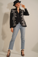 Black beaded blazer from Nadya Shah's Agnes collection, featuring intricate beadwork and tailored fit.