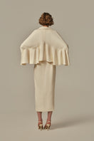 White AILE coat by POEM, stylish outerwear with a clean design, displayed on a model.