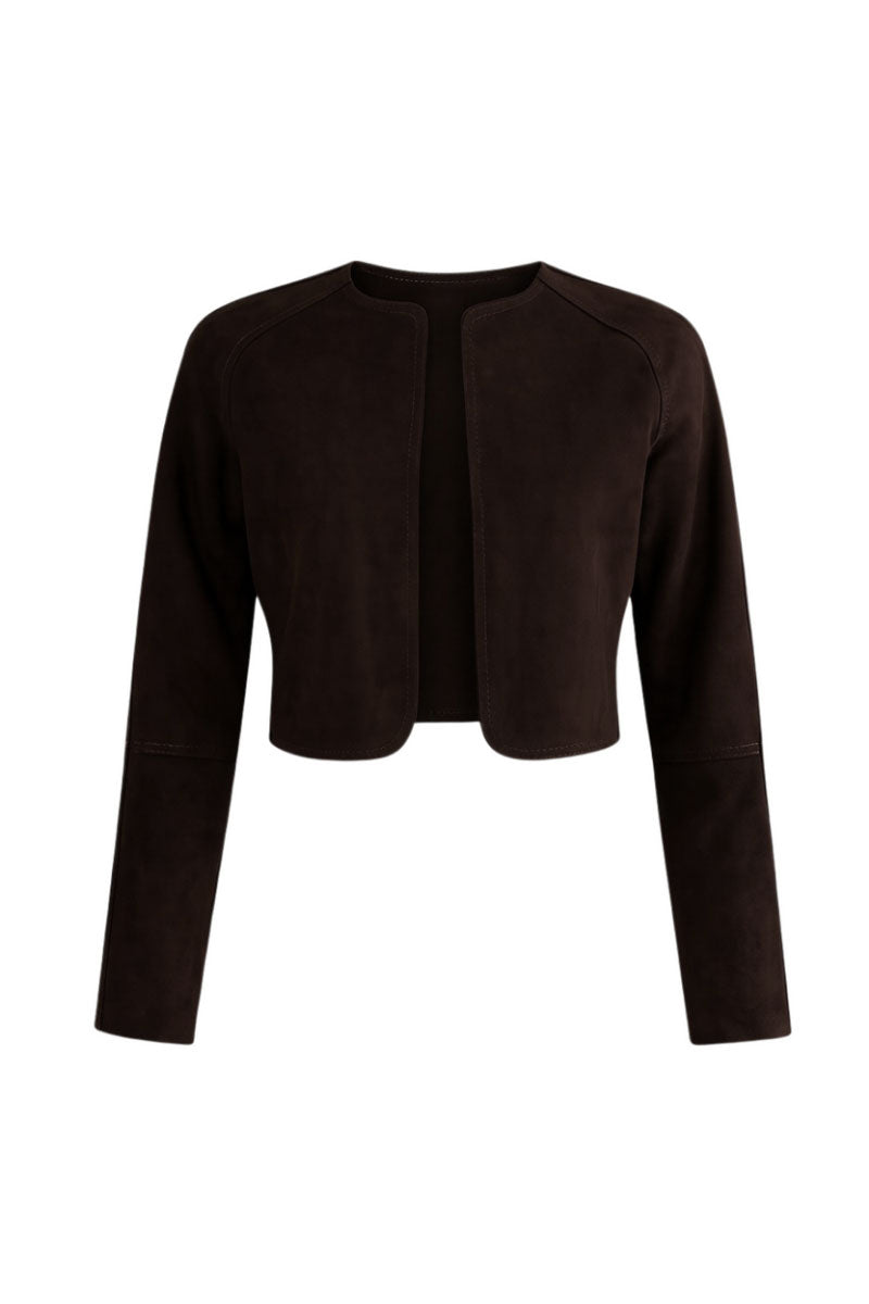 ZUT Aimaran chocolate jacket, stylish outerwear with a sleek fit and modern design, displayed on a hanger.