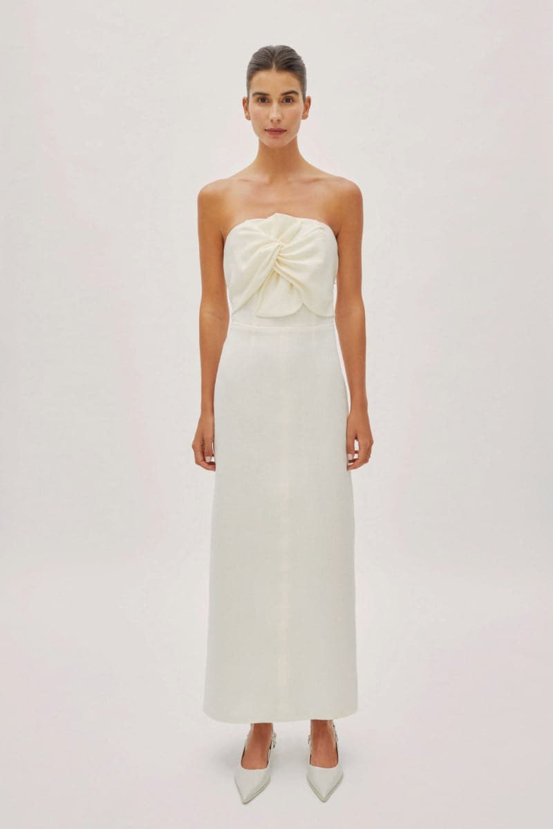 ALAIA WHITE LINEN TWIST MAXI DRESS - CULT MIA