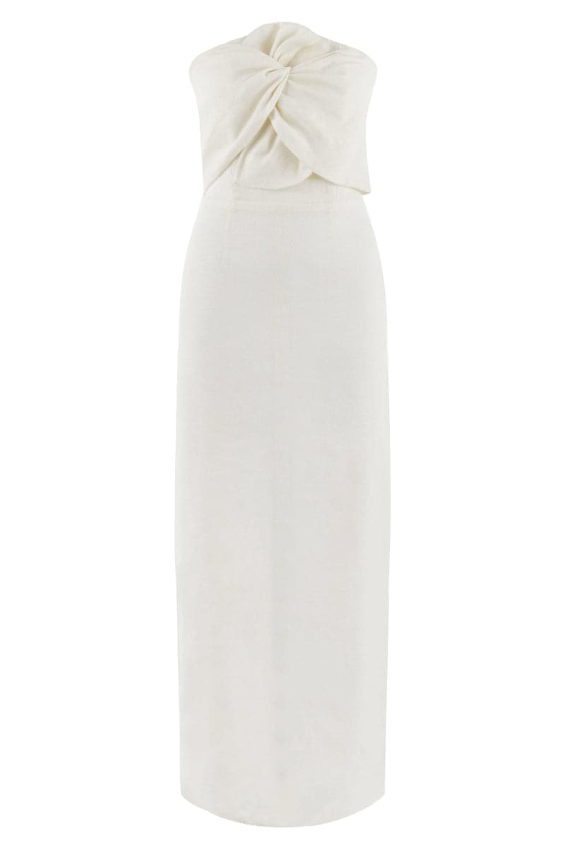 ALAIA WHITE LINEN TWIST MAXI DRESS - CULT MIA