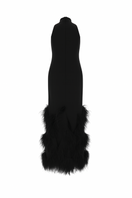 Elegant black gown from Nana Gotti's Alara Dress collection, featuring flowing fabric and stylish design.