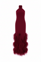 Nana Gotti Alara Burgundy Dress gown with elegant flowing fabric and detailed neckline, perfect for formal occasions.