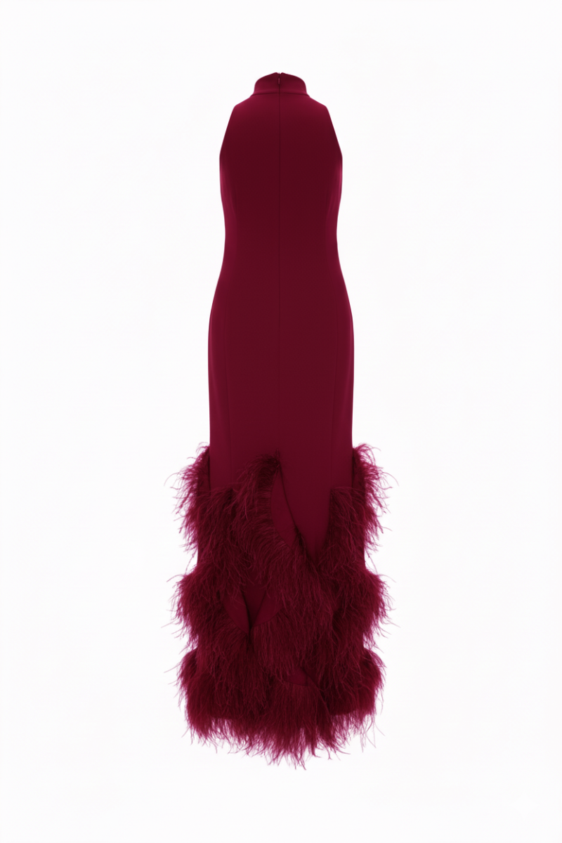 Nana Gotti Alara Burgundy Dress gown with elegant flowing fabric and stylish design, perfect for formal occasions.