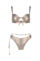 Maliluha Albina bikini set in shiny mocha with a sleek design, featuring a supportive top and matching bottoms.
