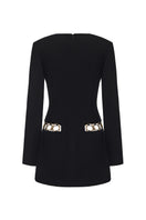 Black Alejandra mini dress by Nana Jacqueline featuring a ring cutout design, shown from the back.