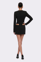 Black Alejandra mini dress by Nana Jacqueline featuring ring cutout details, stylish and fitted for modern fashion.
