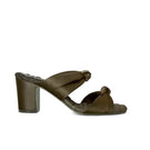 A pair of AERA Alessia military satin heels sandals with sleek satin straps and a stylish, modern design.