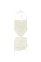 Suncillo Alessia white pearl co-ords set featuring a stylish top and matching trousers, elegant and perfect for sophisticated looks.