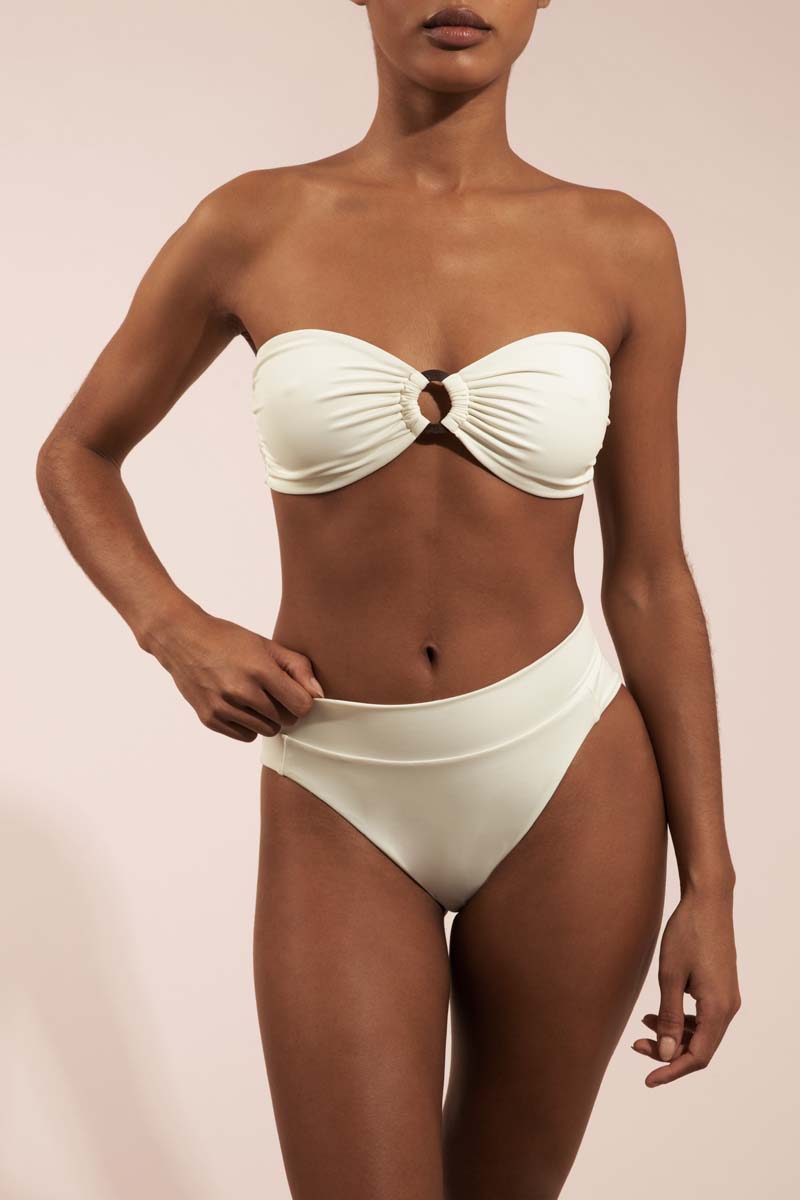 Alicia Swim Kate Coco bikini top in sandy beige with adjustable straps, displayed on a neutral background.