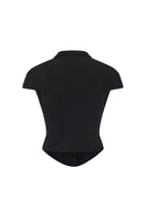 Black Alina top by Nana Jacqueline, waist-cinched design, front view showing stylish fit and fabric details.