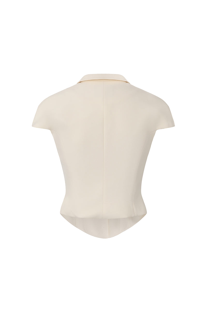Nana Jacqueline Alina top in champagne color with waist-cinched design, back view showing fitted silhouette and elegant style.