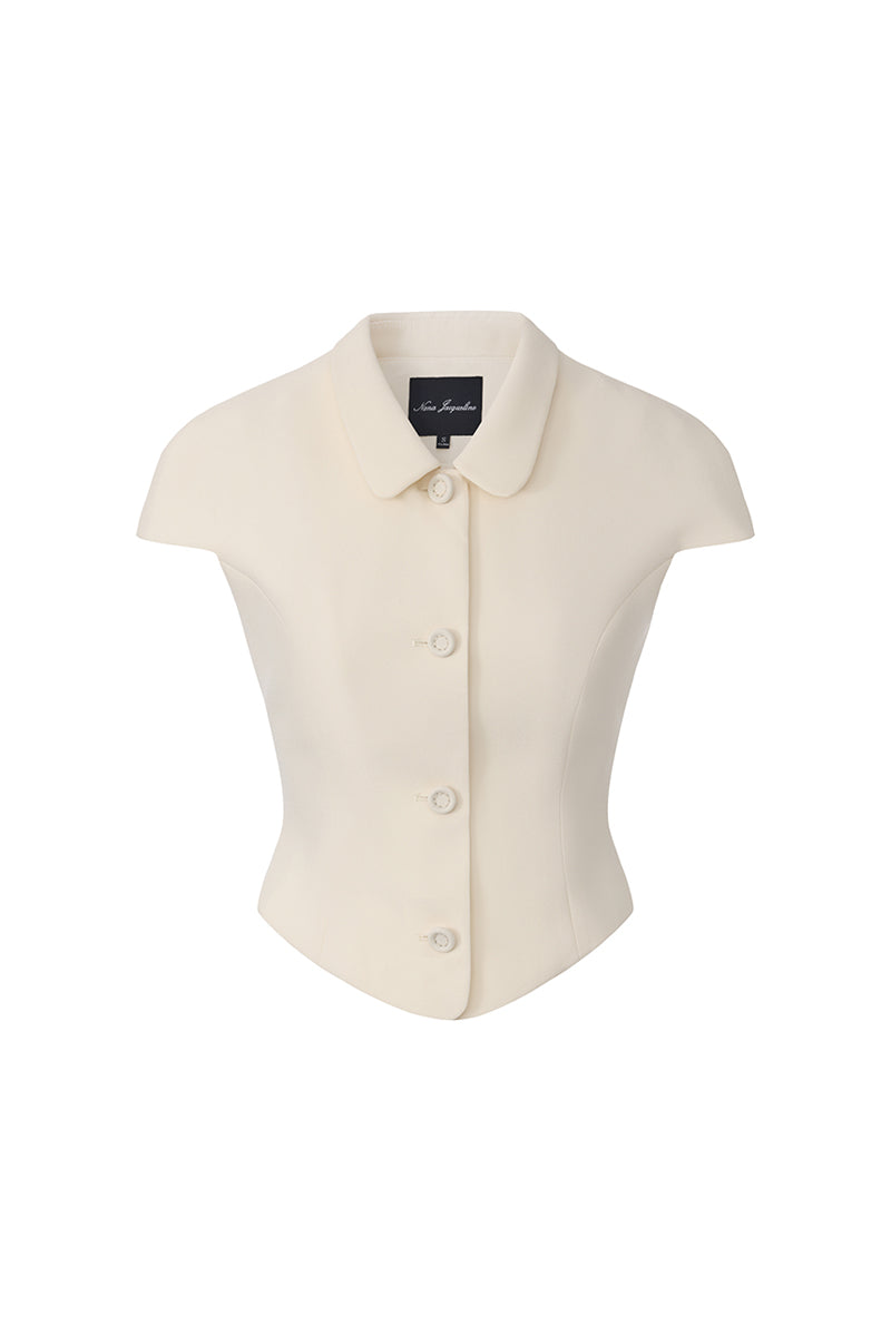 Nana Jacqueline Alina Top in champagne color, waist-cinched design, front view showing stylish blouse for women.