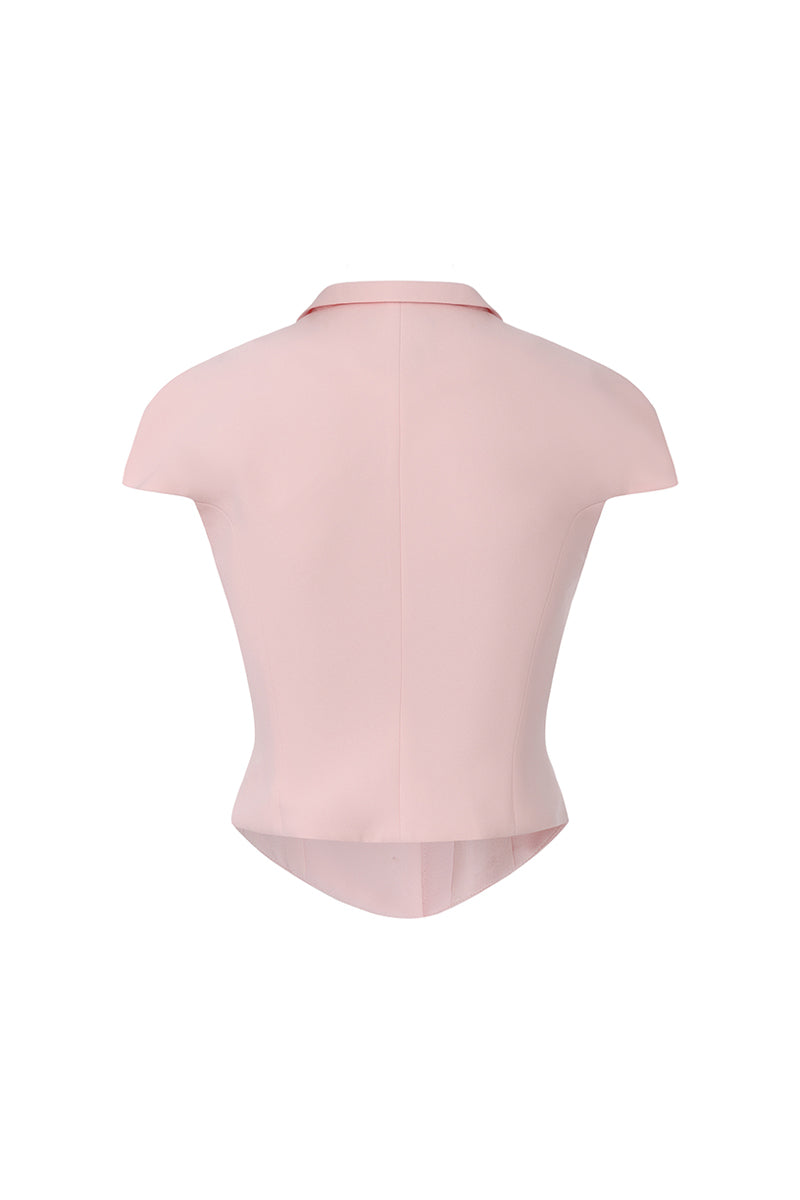 Pink Alina top by Nana Jacqueline, waist-cinched design, back view showing stylish fit and fabric texture.