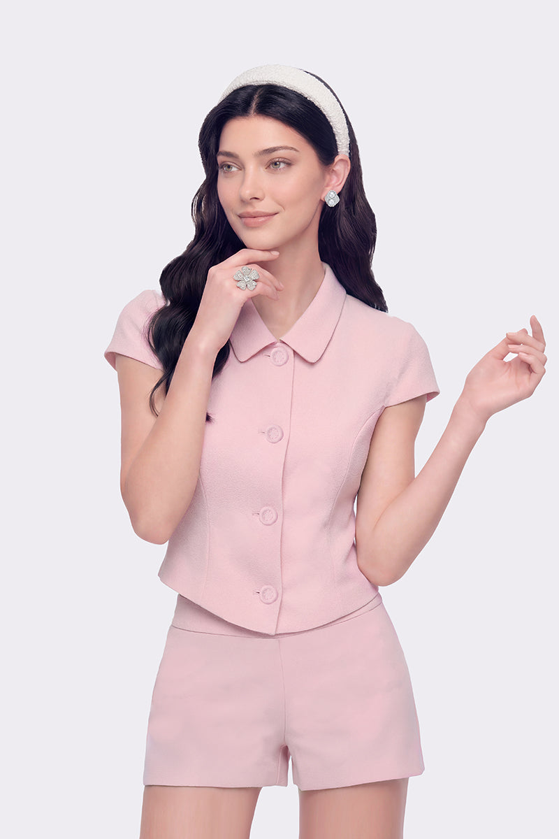 Pink Alina top by Nana Jacqueline featuring a waist-cinched design, stylish and perfect for casual or dressy occasions.