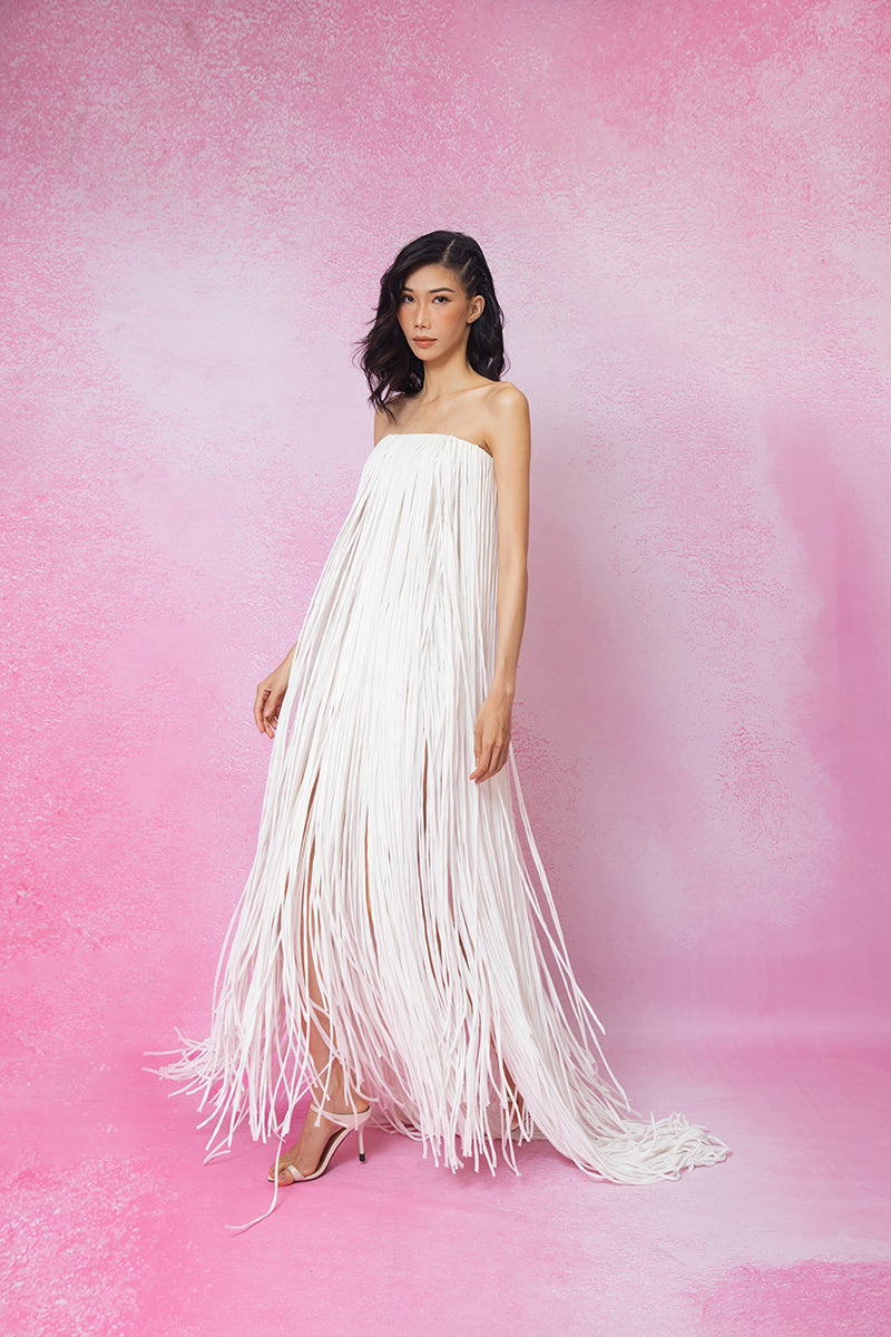 boho fringe maxi dress Boho Fringed Dress / Sage