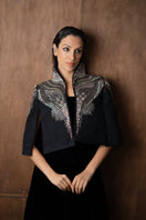 Nadya Shah All About Eve cape jacket in soft fabric, draped style with open front, stylish outerwear for women.