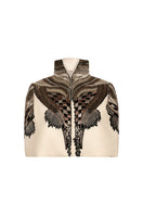Ivory Nadya Shah All About Eve capelet jacket displayed on a front mannequin, showcasing stylish outerwear design.