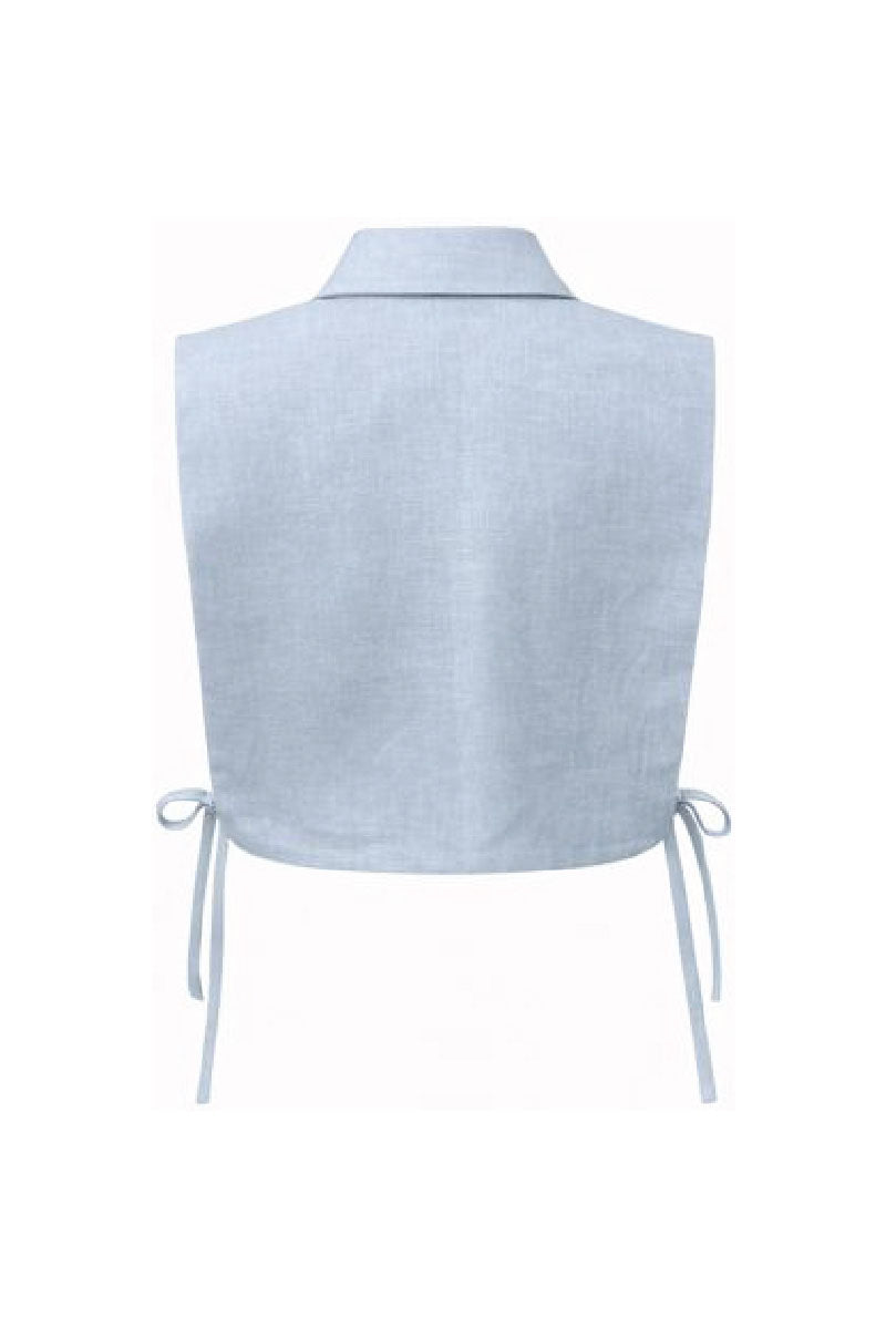 Light blue ALMAR BIB top from ANA + MARIA with ghost graphic, casual and stylish for everyday wear.