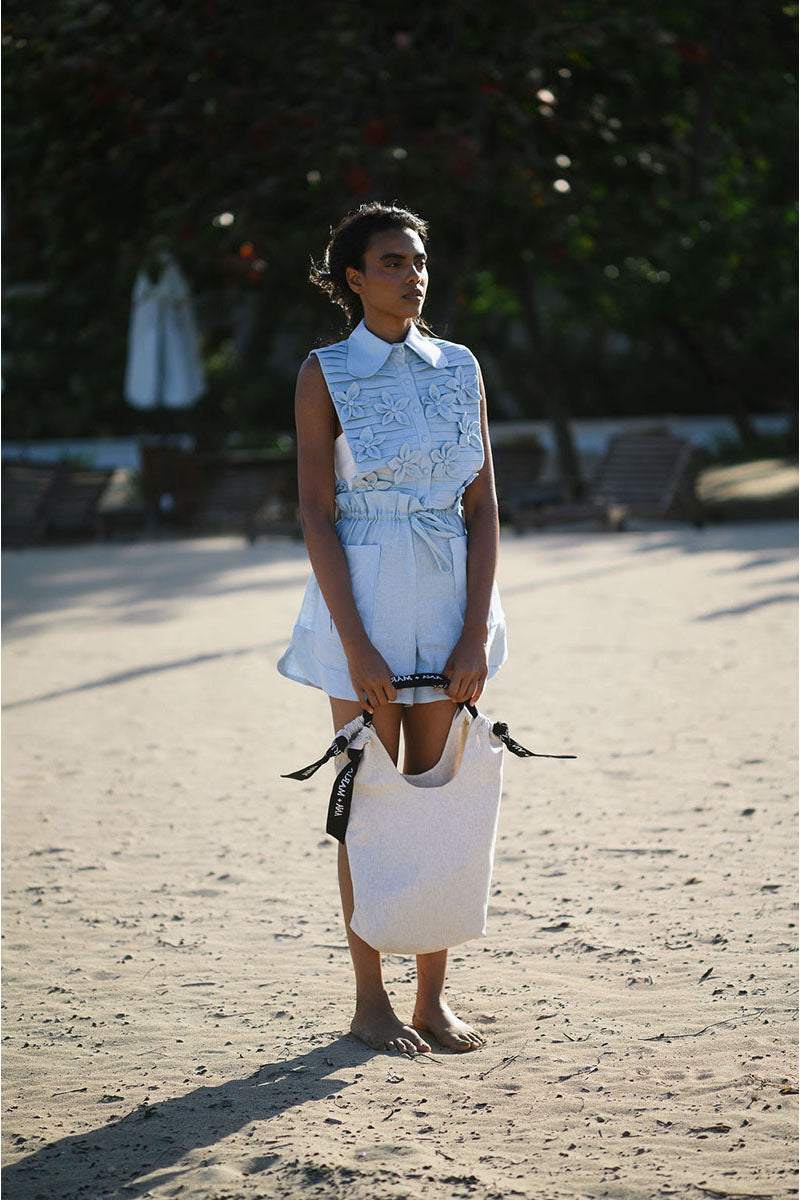 Light blue Almar Bib top by ANA + MARIA, featuring a comfortable fabric and stylish design for casual wear.