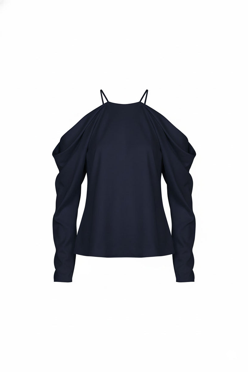 Midnight blue Altagracia top by Maylé Vásquez, featuring a stylish design with smooth fabric and a flattering fit.