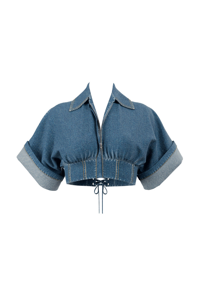 ALU DENIM CROP TOP IN INDIGO DENIM