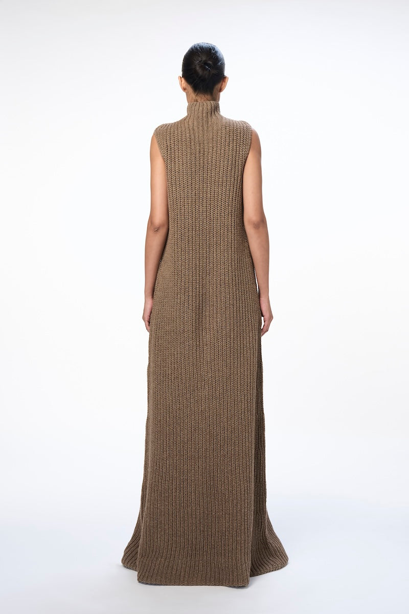 Taupe URA Alva Maxi Dress featuring a flowing silhouette and elegant design, perfect for casual or semi-formal occasions.