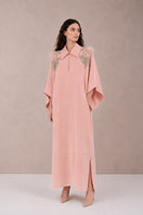 Pink Alya gown by Nihan Peker, elegant dress with flowing fabric and intricate detailing, perfect for formal occasions.