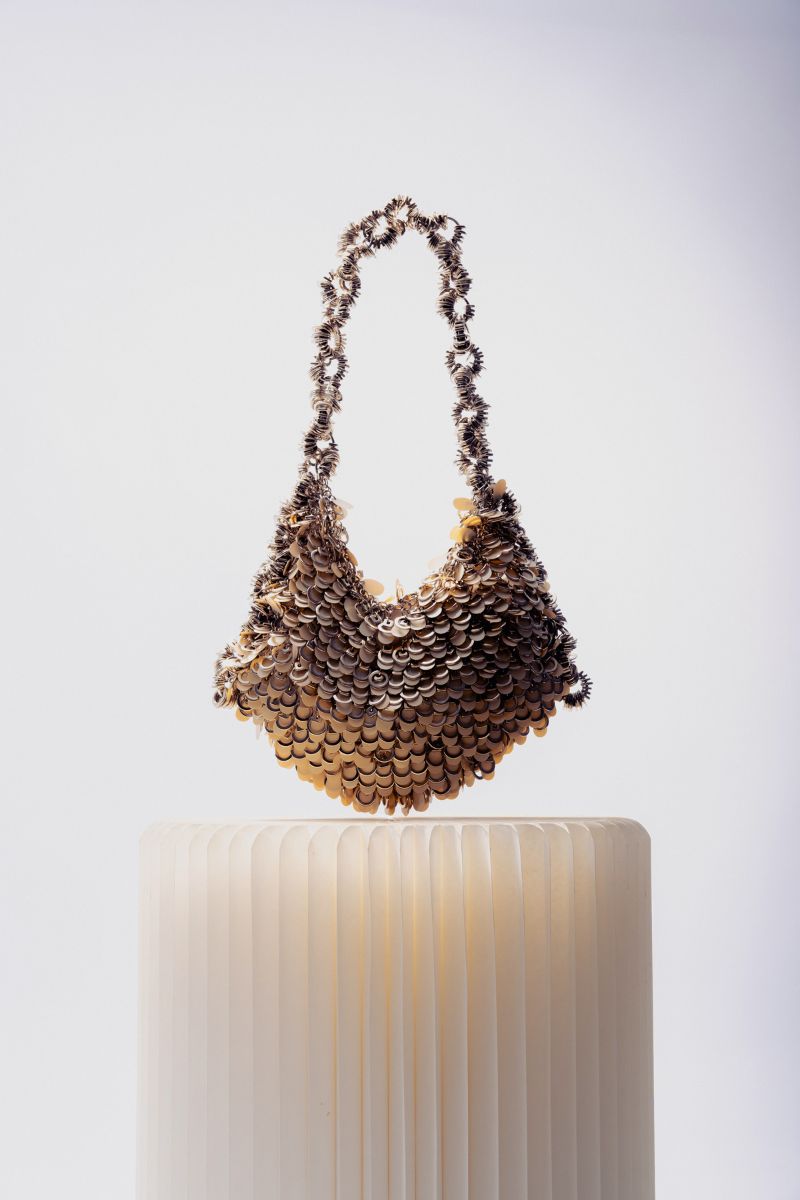 Beige Alya sequin shoulder bag by Millanne Tale featuring off-white color and stylish design.
