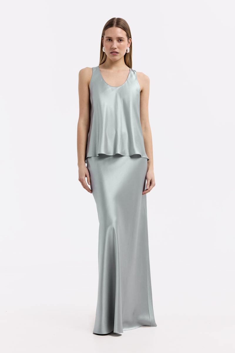 ALYSSA MOONSTONE SILK SATIN MAXI SKIRT - CULT MIA