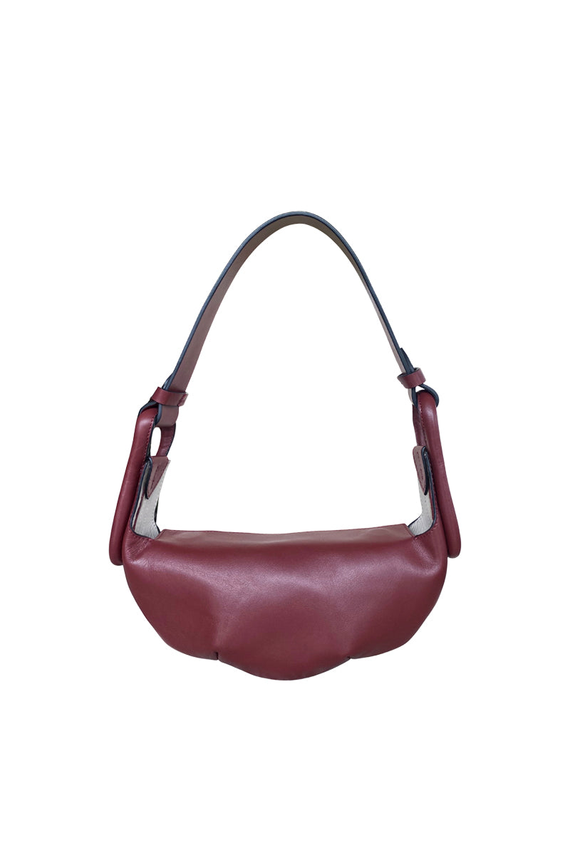 ISIDORA MALVA Amalfi Mini Burgundy shoulder bag with sleek design and compact size, perfect for stylish everyday use.