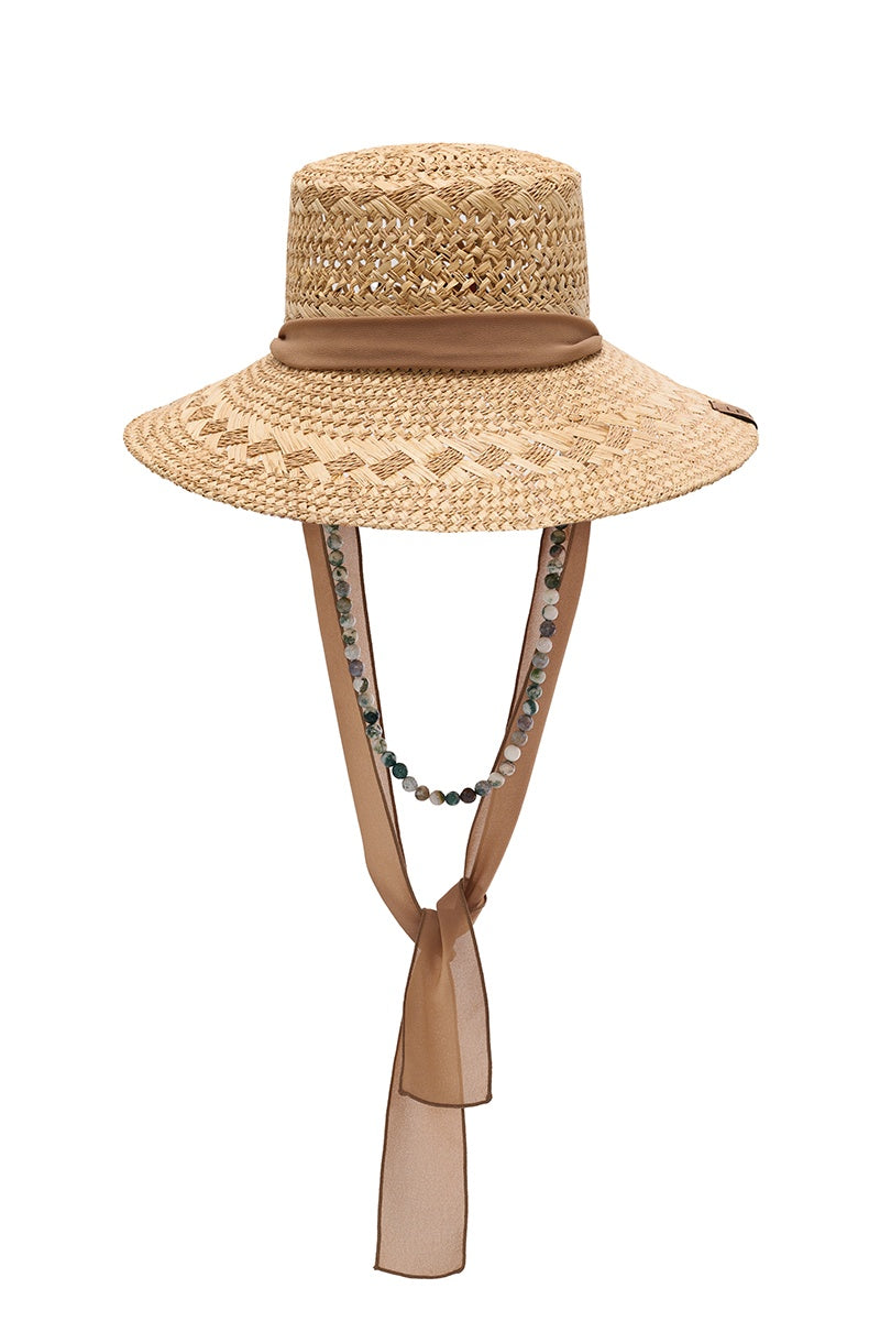 LE SH KA Amalfi bucket hat in beige with a wide brim, lightweight and stylish for sun protection.