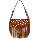 ISIDORA MALVA Almalfi fringes shoulder bag in Bambi with decorative fringe details and elegant design.