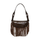 ISIDORA MALVA Amalfi mini shoulder bag with croco-textured fringes, stylish and compact accessory for everyday use.