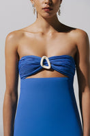 Baobab Aman Maxi Dress in Capri Blue, a flowing maxi dress with a relaxed fit and vibrant blue color, ideal for summer wear.