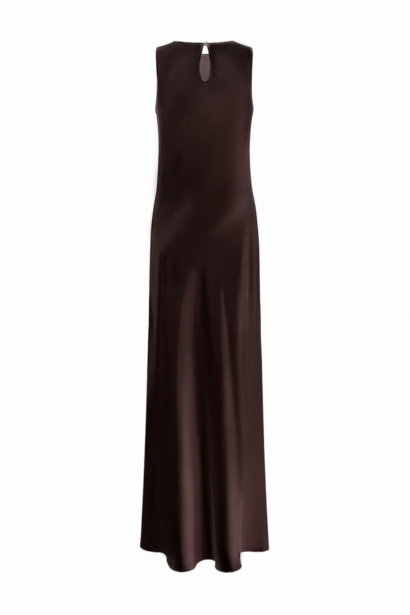 AMANDA ESPRESSO HIGH-NECK SILK-SATIN MAXI DRESS - CULT MIA