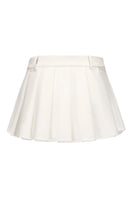 White mini skirt from Nana Jacqueline's Amber Skirt collection, shown from the back with a fitted design and stylish details.