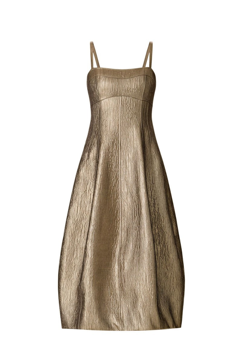 Rebecca Taylor Amelia Tulip midi dress in gold, featuring elegant floral design and flowy fabric, perfect for stylish occasions.