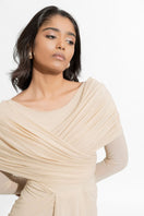 Deme By Gabriella Amelia beige maxi dress featuring flowing fabric and sleeveless design, perfect for elegant summer occasions.