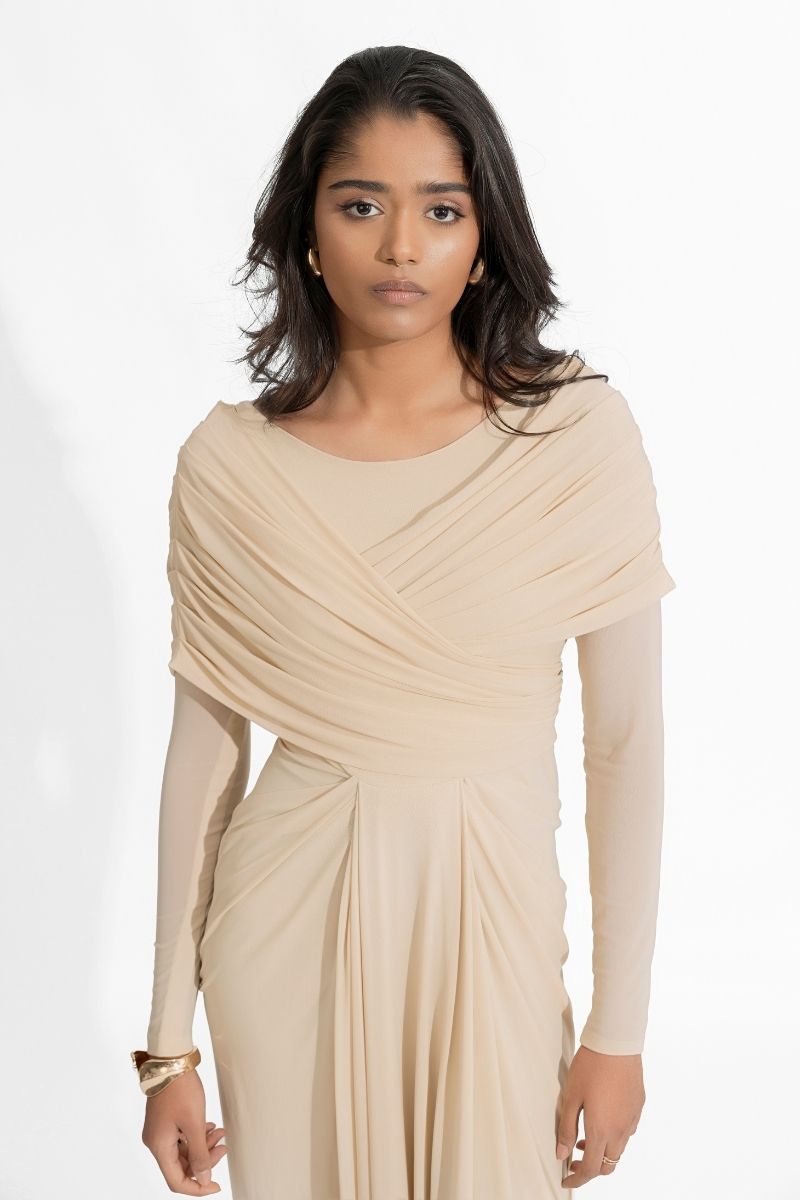 womens beige maxi dresses Ilyndra Dress - Beige Multi