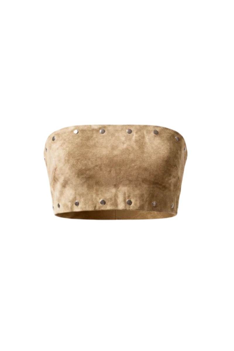 Double A Amelia suede top in tan, featuring a stylish and soft suede fabric with a classic design, perfect for casual or chic outfits.
