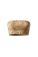 Double A Amelia suede top in tan, stylish women's sleeveless top made from soft suede fabric.